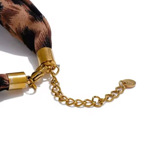 Leopard Print Scarf Necklace with Gold Sun Pendant – Bold, Glamorous & U… - Picture 5 of 11